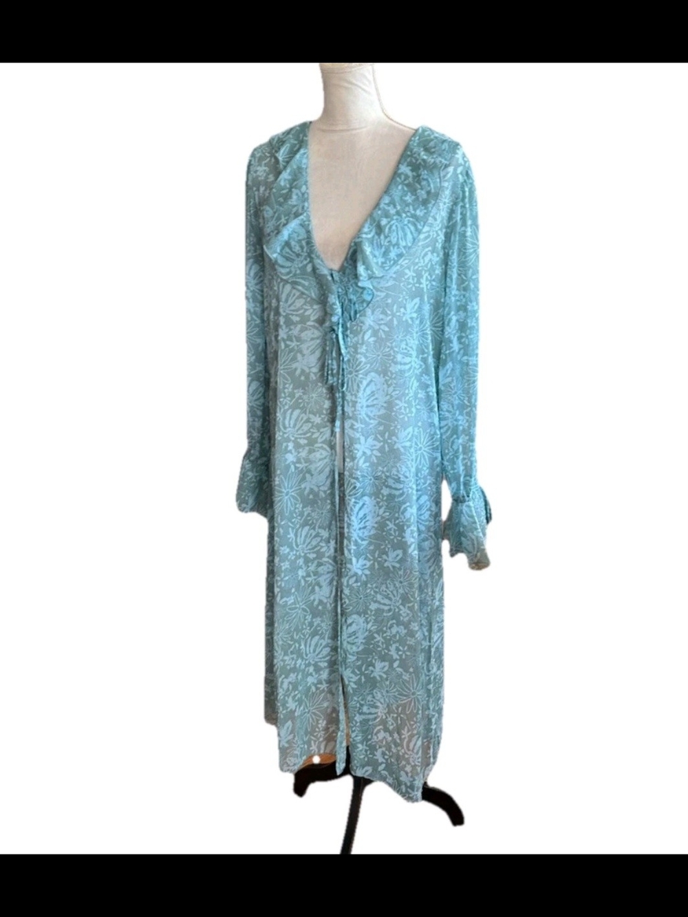 Wild Fable Teal Floral Swim Coverup Robe with Ruffle Trim. Size L